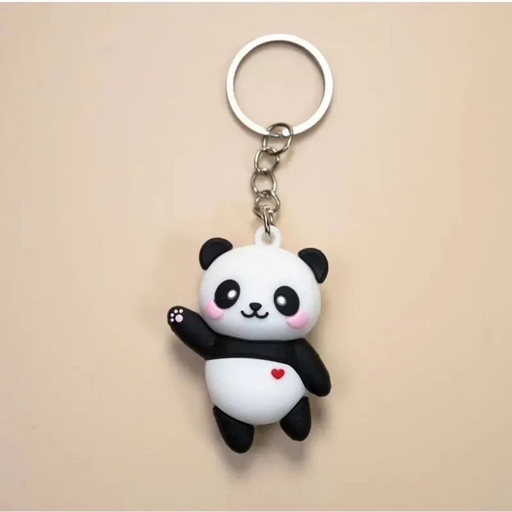 Silicone panda bear keychain bag charm accessory black white